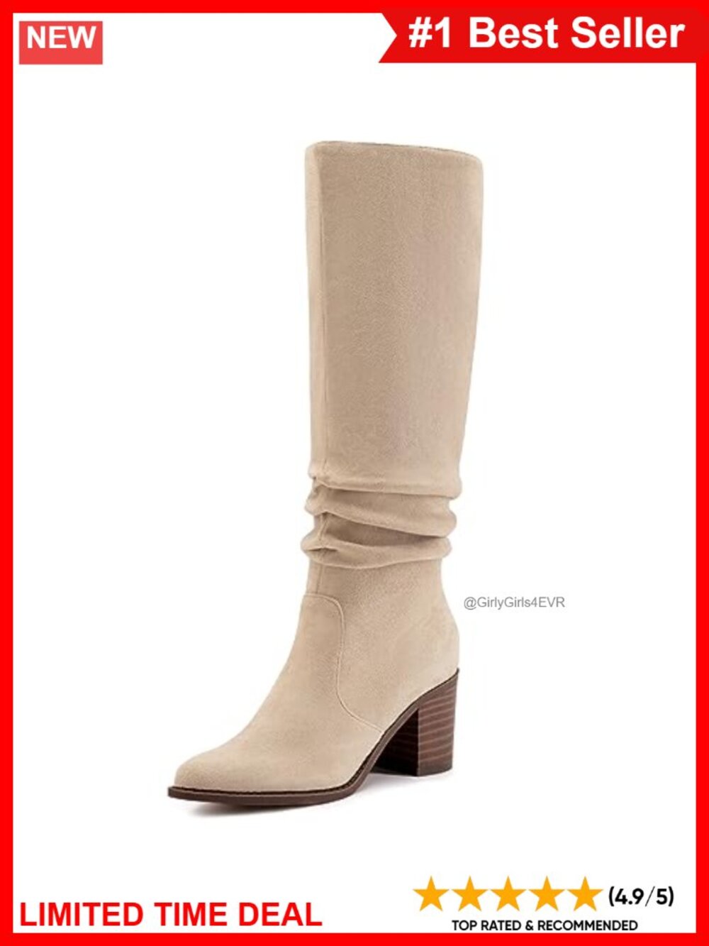 Faux Suede Knee High Boots Pointed Toe Chunky Heel Slouchy Wide Calf